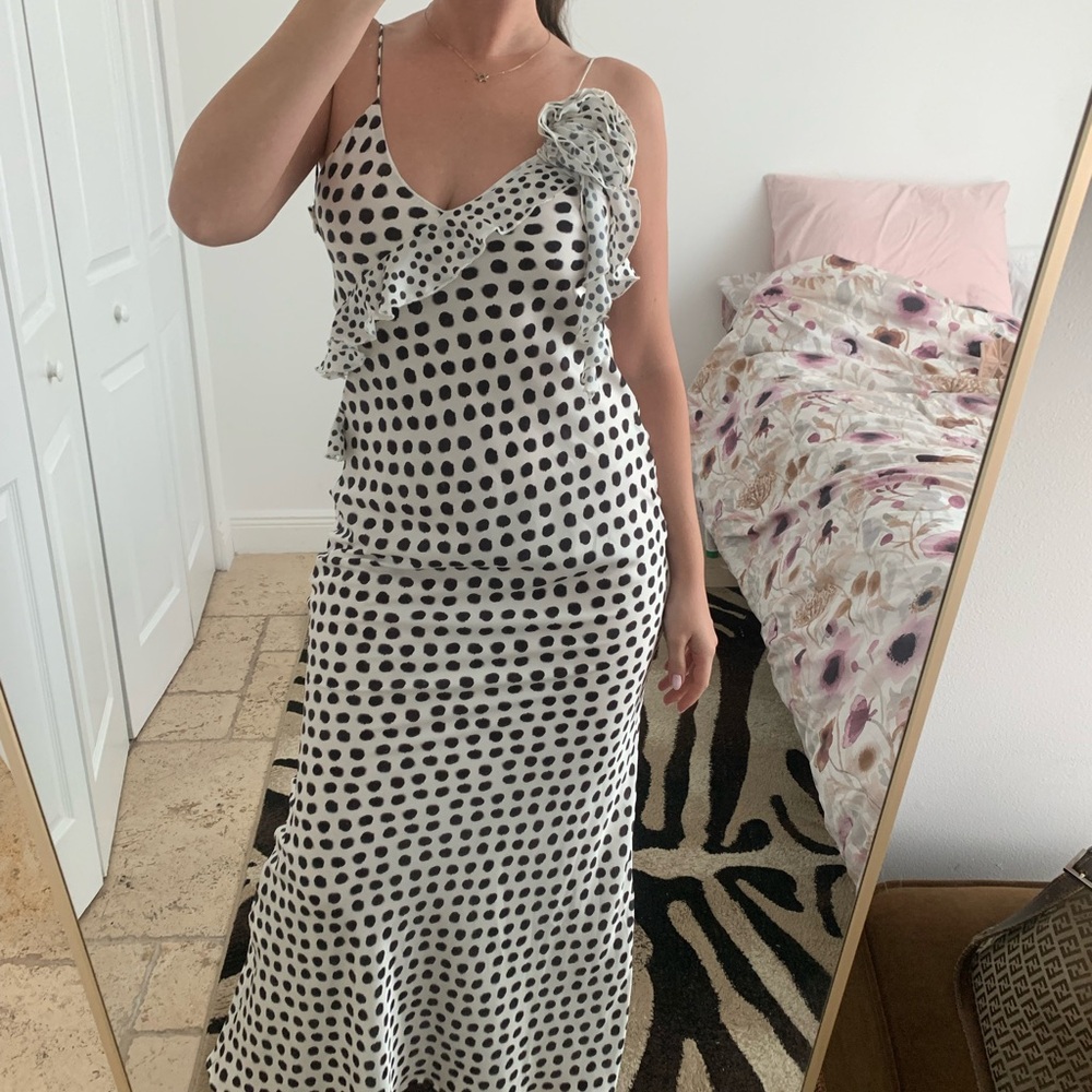 Zara White and Black Polka Dot Dress